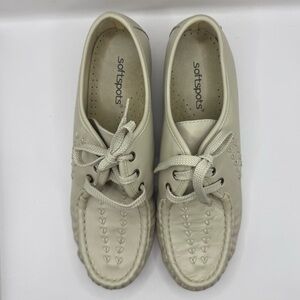 Women's Softspots BONNIE LITE Size 10 Leather Lace Up Comfort Shoes in Bone